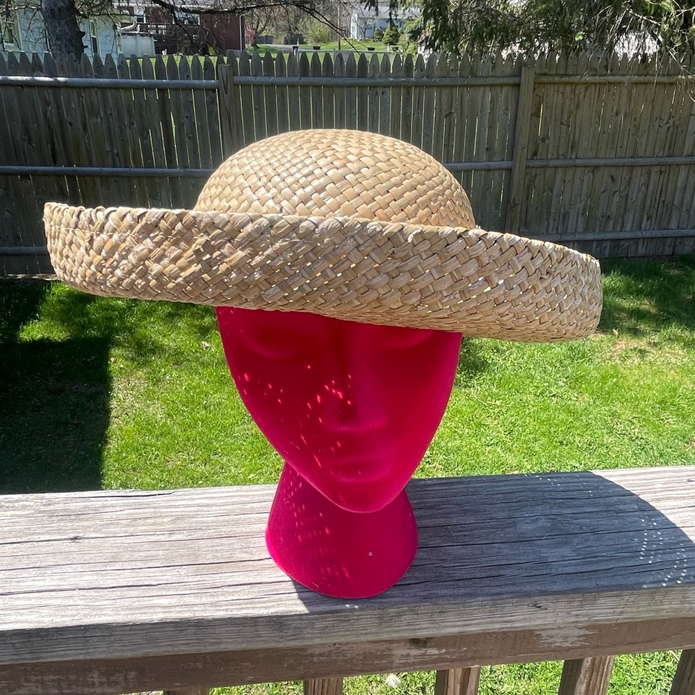 Vintage Kentucky Derby Straw Floral Hat White and Yellow - Picture 2 of 6